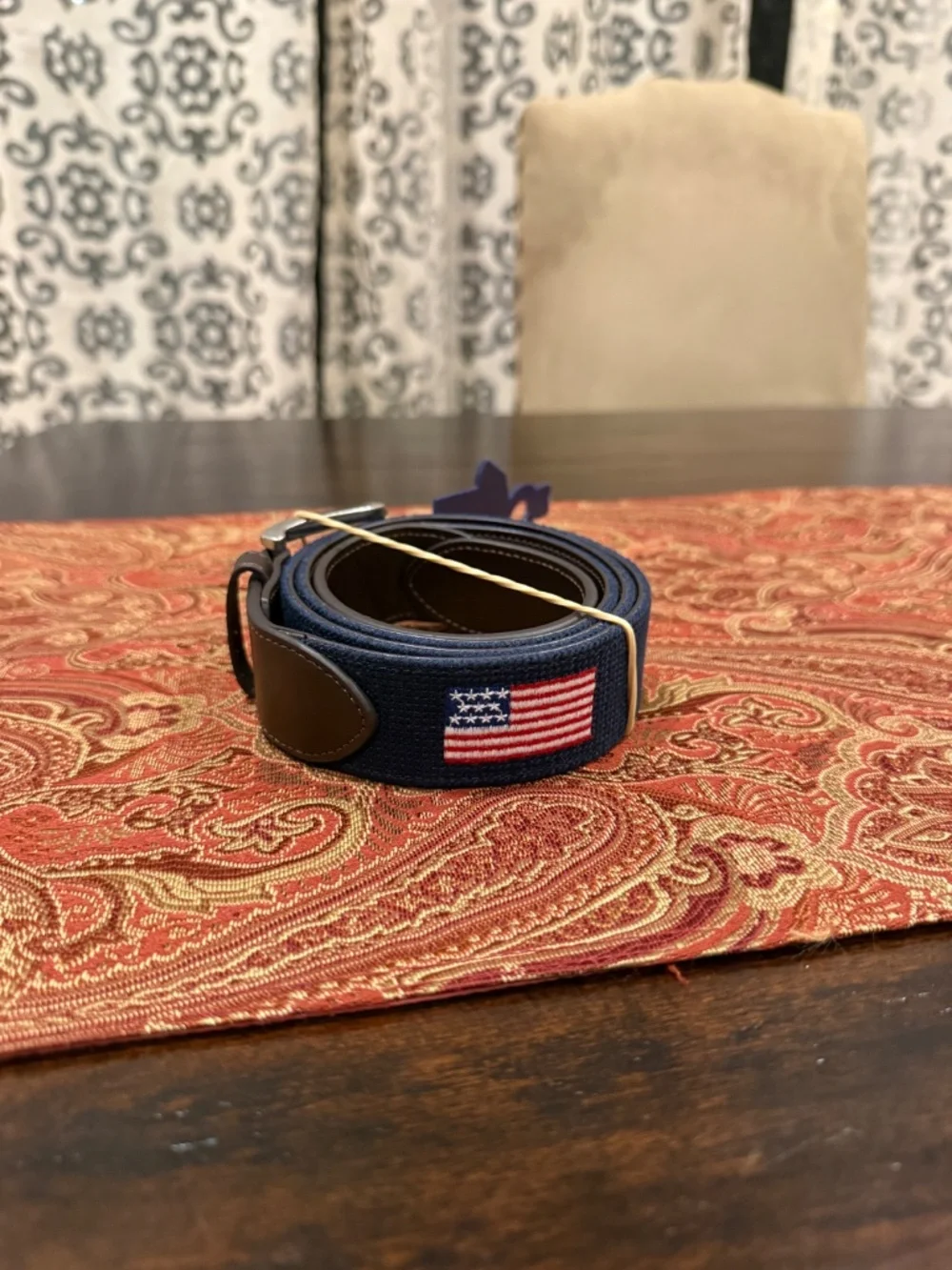 Penguin Men's Size 38 Navy American Flag Belt MSRP $60